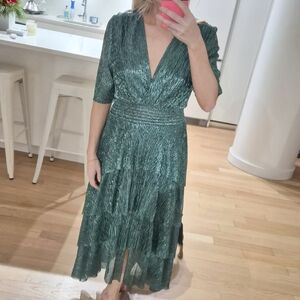 Maje Shimmering Green Midi Dress